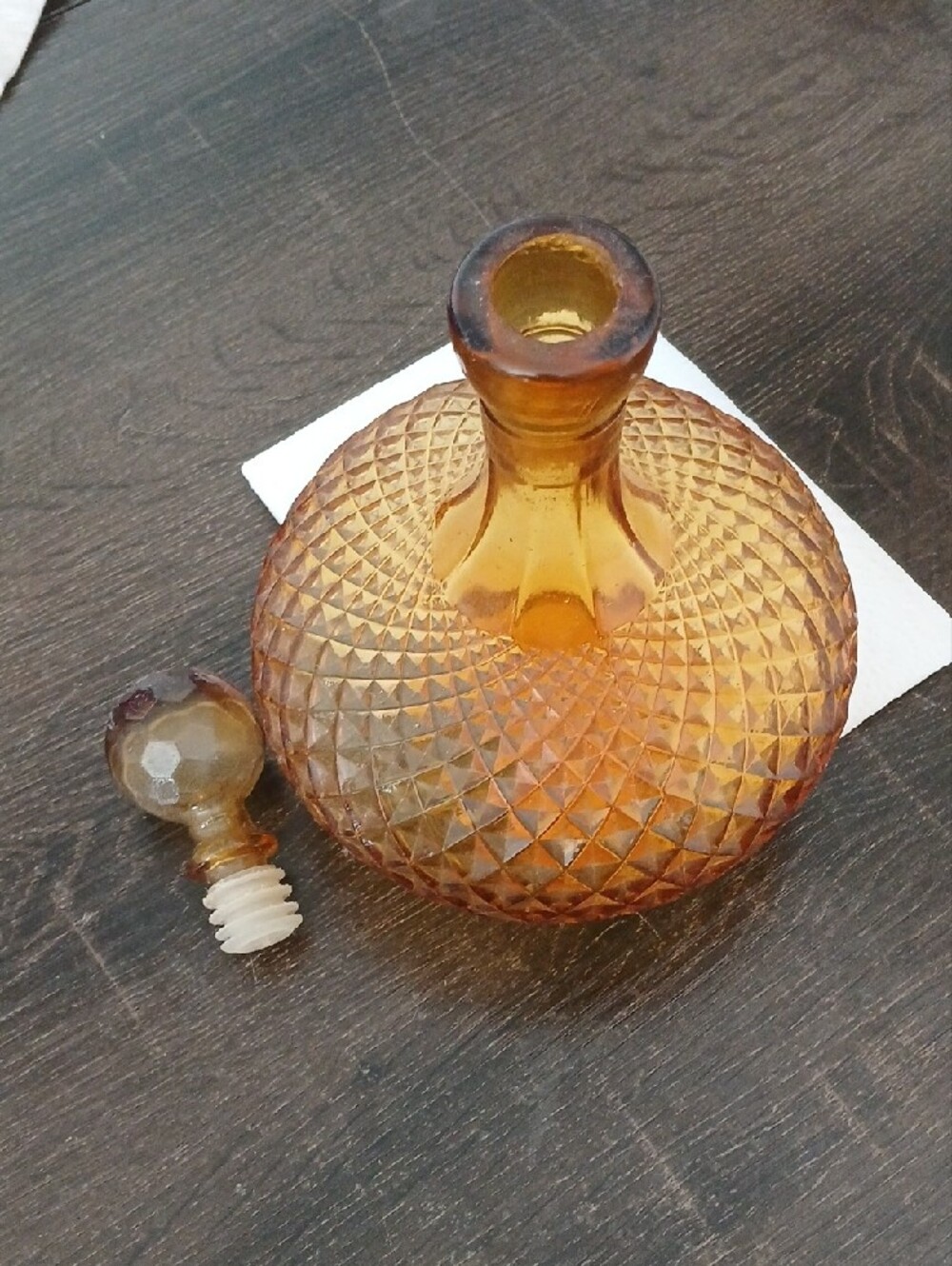 Amber Glass Decorative Decanter with Faceted Stopper - Picture 4 of 5